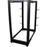 StarTech.com Open Frame Rack 25HE, 4 Pfosten, Serverschrank tiefenverstellbar mit Rollen / Nivellierfüße und Kabelverwaltung