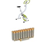 Ultrasport Heimtrainer F-Bike 150 mit Handpuls-Sensoren, Fitnessfahrrad mit Trainingscomputer und Handpulssensoren, klappbar, Orange mit Amazon Basics Batterien