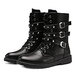 Herren Motocross Stiefel Motorradschuhe PU Leder Rock Mid-Calf Buckle Motorradstiefel Y-832 Black 5.5