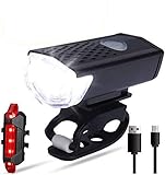 Fahrradlicht Set Vorne Hinten, Fahrradbeleuchtung USB Aufladbar Fahrradlampe Set, Wasserdicht Fahrradlicht Vorne Rücklicht Set Licht für Fahrrad 3 Licht-Modi Fahrrad Licht