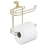 mDesign Toilettenpapierhalter ohne Bohren – Klorollenhalter fürs Badezimmer, praktisch zum Aufhängen – cleverer Papierrollenhalter – messingfarben
