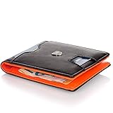 Kronenschein® Premium Herren Geldbörse mit Geldklammer Portemonnaie Männer Geldbeutel Slim Wallet Portmonee RFID Brieftasche Kreditkartenetui Kartenetui (Black - Orange)