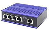 DIGITUS PoE Netzwerk-Switch - 5-Port Fast Ethernet - DIN-Rail Montage - Klemmleiste - Lüfterlos - Schwarz/Blau