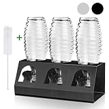 king do way Abtropfhalter Abtropfständer aus Edelstahl für Crystal und Emil Flaschen, Streambrush mit Deckelhalter Flaschenständer Herausnehmbare Abtropfschale für Glasflaschen (schwarz, 3er)