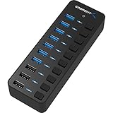 Sabrent USB Hub 60W 7-Port USB 3.0 Hub + 3 intelligente Ladeanschlüsse mit individuellen Netzschaltern und LEDs inklusive 60W 12V / 5A Netzteil (HB-B7C3)