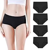 wirarpa Damen Unterwäsche Slips Unterhosen Baumwolle 4er Pack Frauen Hipster Panty Schwarz Schwarz Large (42/44)