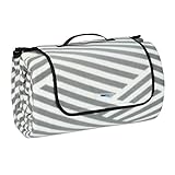 Relaxdays XXL Picknickdecke, 200x300 cm, Fleece Stranddecke weich, wärmeisoliert, wasserdicht, mit Tragegriff, grau/weiß