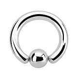 Treuheld® | Großes Klemmkugelring Piercing/BCR Ring aus Chirurgenstahl | 6mm x 16mm und Kugel: 10mm | Silber | Ohr/Brust/Intim Piercing Ring