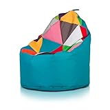 Ecopuf Yoko Pouf Puf Bag Patchwork Hochsitz Wraparound und Soft Polyester Wasserdichter Outdoor Seat Double Pouffe Scharnier und Griff bereits mit Polystyrolperlen gepolstert. (Himmlisches NC7)