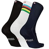 DANISH ENDURANCE Fahrradsocken Regular für Herren & Damen 3 Paare (Mehrfarbig (1 x Gestreift, 1 x Schwarz, 1 x Dunkelblau), EU 35-38)