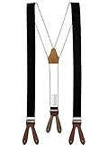 Xeira Hosenträger Schwarz mit Braunen Lederriemen zum Knöpfen für Herren und Damen Normale Länge 110