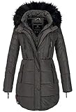 Marikoo warme Damen Winter Jacke Winterjacke Parka Stepp Mantel lang B401 [B401-Moonshine-Anthraz-Gr.XXL]