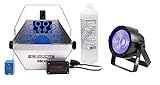 Showlite BM-60 UV-Seifenblasen Set Gelb (das ultimative Partyset mit Seifenblasenmaschine mit Funkfernbedienung, LED-UV-Spot Scheinwerfer mit 1x 30-W-COB-UV-LED und 1L UV-Seifenblasenfluid in Gelb)