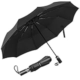 Newdora Regenschirm Taschenschirm Windproof sturmfest Auf-Zu Automatik 210T Nylon Umbrella wasserabweisend klein leicht kompakt 10 Ribs Reise Golfschirm mit Trockenbeutel(Schwarz)