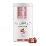 BODY'S PERFECT® Weight Loss Shake VEGAN für Frauen, Diät Shake zur Gewichtskontrolle mit hochwertigem Protein, Mahlzeitersatz mit allen wichtigen Vitaminen und Mineralstoffen, 500g (Erdbeere)