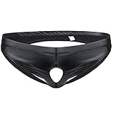 TiaoBug Herren Wetlook Unterwäsche Unterhose Low Rise Ouvert Slip String Offener Hintern Penisloch Kunstleder Mini Hose Pants Offen Erotik sexy Jockstrap Schwarz L