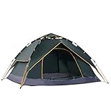 Outsunny Doppelzelt Campingzelt Outdoorzelt Familienzelt Quick-Up-Zelt 2 Erwachsene + 1 Kind 4 Jahreszeiten wasserdicht Tragetasche 2 Türen Polyester + Glasfaser Dunkelgrün 210 x 210 x 140 cm