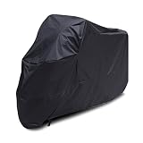Schwarze Motorradabdeckung, Wasserdicht, Regen-/UV-Schutz, Atmungsaktiv, für den Außen- und Innenbereich, mit Aufbewahrungstasche, groß/225 x 145 cm
