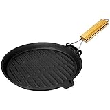 ToCis Big BBQ Grill- und Steakpfanne aus Gusseisen | 22cm mit klappbaren Griff