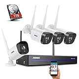 ANNKE WLAN Überwachungskamera Set Aussen 1080p Full HD Überwachungssystem 8CH NVR mit 4PCS WiFi Kameras Videoüberwachungs Set mit 1TB Festplatte H.264+ Videokomprimierung IP66 Wetterfest