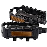 MICHETT Fahrrad Pedale,Bike Pedale, Achse 9/16' Flach Aluminium Legierung Mountain Fahrräder Pedale,Pedale mit Anti-Rutsch und Reflektoren,Passend für alle Fahrradttypen(Schwarz)