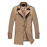 Allthemen Trenchcoat Herren Mantel Lang Jacke Slim Fit Übergangsjacke Herbst Winter Business Wintermantel