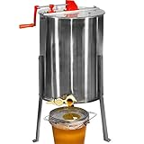 Jago® Honigschleuder - aus Edelstahl, manuell, für 4 Waben 24 x 42 cm, mit Deckel - Honig Extraktor, Schleuder, Tangentialschleuder, Honey Extractor, Imker und Bienenzüchter Zubehör