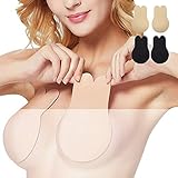 BDSMAGE Trägerloser Klebe BH Push up BH Rückenfrei Unsichtbar BH Selbstklebender Silikon Nipple Cover Damen für Rückenfreies Kleid Abendkleider, Beige+schwarz(a), 9cm For Cup A / B