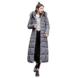 KEERADS Damen Winterjacke Parka mit Fellkapuze Lang Warm Steppjacke Winter Mantel Jacke (L,Grau)