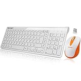 TECKNET Wireless Tastatur Maus Set, QWERTZ Ultra Dünne 2.4GHz Kabellos Tastatur (Deutsches Layout) und Maus für Laptop PC Tablet und Smart TV