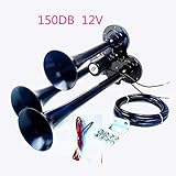 Hupe für Autohupe mit Magnetventil auto/marine edelstahl doppelhorn car horn Elektrisches horn autohupe hupe elektrisches 3 Röhren schwarz wasserfest für alle 12V Fahrzeug LKW Zug Boote yacht ect