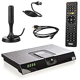 netshop 25 Set: Xoro HRT 8720 KIT DVB-T2 Receiver (6 Monate FREENET TV) + aktive DVBT-2 Antenne + HDMI Kabel, HDTV, PVR Ready, USB Mediaplayer, schwarz