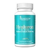 BIOMENTA Hyaluronsäure – Premiumqualität - 400 mg Hyaluron hochdosiert mit 500-700 kDa – vegan & ohne Trennmittel - 3 Monatskur - 90 Hyaluronsäurekapseln