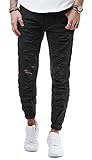 Burocs Herren Jeans Hose Slim Fit Distressed Destroyed Schwarz Weiß BR516, Farbe:Schwarz, Hosengröße:W32, Schrittlänge:L32