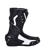 Bohmberg Herren Motorradstiefel, Sportstiefel aus Leder, Motorradschuhe Wasserdicht aus stabilem Leder mit aufgesetzten Hartschalenprotektoren,Schwarz-Weiß Gr.42