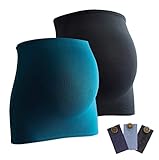 Mamaband Schwangerschaft Bauchband für die Babykugel im Doppelpack + 3erPack Jeanserweiterung – Rückenwärmer und Shirtverlängerung für Schwangere – Elastische Umstandsmode Schwarz/Petrol 32-38