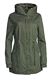 Trisens Damen Winter Jacke 3in1 Pelz Kapuze 100% Baumwolle Fell Kragen WARM GEFÜTTERT, Größe:M, Farben:Olive-Weiß