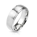 Bungsa® 60 (19.1) Ring Edelstahl gebürstet mit 2 hochglanzpolierten Aussenringen SCHMUCKRING für Damen und Herren silber