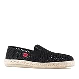 Andres Machado - Unisex Slipper für Damen und Herren – AM500 - für den Sommer – Hausschuhe – aus schwarzem Leinen mit Rutschfester Gummisohle – EU 42