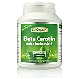 Beta Carotin, 50.000 i.E. (30 mg), 120 Vegi-Kapseln, hochdosiert - Vorstufe von Vitamin A (Augen, Hautschutz). Vegan.