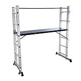 LZQ 3 in 1 Baugerüst Alugerüst Gerüst. Bockleiter oder Anlegeleiter ✓ Alu ✓ Leiter ✓ Arbeitsgerüst ✓ Arbeitsbühne | Bis 150 KG belastbar | Anti-Rutsch beschichtet | GS geprüft (EN 131) Silber