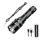 JaxTec LED-Taschenlampe, 5 Modi, mit USB-Ladegerät, superhell, 2400 Lumen, leistungsstark, taktisch, Handtaschenlampe für Camping, Wandern, wiederaufladbarer Akku 18650 im Lieferumfang enthalten