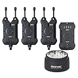 Sonik SKX wasserdichte Funkbissanzeiger Set 3+1 mit Funkbox und Bivylight in verschiedenen Farben - Elektronische Bissanzeiger kabellos - Wireless Bite Alarm