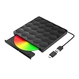 Externes CD DVD Laufwerk, USB 3.0 Slim DVD/CD Brenner mit Type-C, Tragbare DVD/CD Lesegerät PC Player niedriger Lärm/Slim Superdrive für Laptop, Desktop Mac Windows 10/8/7 Linux Vista MacOS Plug& Play