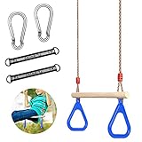 Schaukel Outdoor Kinder,Multifunktions Kinder Holz Trapeze Schaukel 120 kg Tragfähigkeit,Turnringe Holz mit Kunststoff Ringe,Erwachsenes Trapez,Trapez aus Holz,Schaukel Outdoor zubehör,Trapezschaukel
