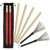 5A Drumsticks 2 Paar klassische hochwertige Ahorn-Drum-Stick-Sets mit einziehbarer Drahttrommelbürste und professioneller neuer Stil-Bundle-Drum-Stick-Dowel-Drumsticks plus wasserdichte Tasche