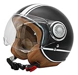 MONACO Jet-Helm mit Visier, Retro Pilot-Helm für Brillen-Träger, Roller-Helm für Frauen und Herren im Vintage-Look, Motorrad-Helm, Qualität nach ECE-Norm schwarzmatt (M)