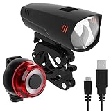 ABSINA LED Fahrradlicht Set Akku abnehmbar - StVZO zugelassen Fahrrad Licht mit 180 Lumen, 200m Reichweite, regenfest & aufladbar über USB - Fahrradbeleuchtung Frontlicht & Rücklicht - Fahrradlampe