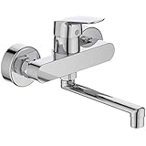 Ideal Standard Armatur / Küchenarmatur CERAFLEX Ausladung 200 mm | zur Wandmontage, Schwenkbarer Rohrauslauf, S-Anschlüsse verstellbar | Durchmesser 38mm, Schwenkbereich 100 Grad, Oberfläche: Chrom
