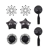 Brustpaste selbstklebend Pasties Pailletten Nippel Cover Aufkleber mit Quaste Dessous Brust Blütenblatt Pasty 4 Styles-schwarz